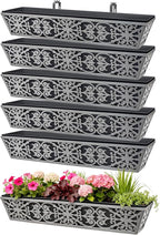 6 Pack 30 Inch Window Boxes Planter for Outdoor Plants Deck Railing Planters Box with Adjustable Brackets for Porch Fence Balcony Hanging Flower Baskets with Non-Woven Fabric Liner for Garden Décor