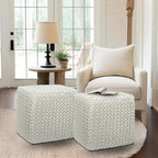 COTTON CRAFT Braided Cube Pouf - Hand Knitted Cotton Cord Cable Dori Ottoman - Foot Stool - Floor Pouf - Footrest - Portable Lightweight Accent Seat - Living Room Bedroom Dorm - 15 x 15 Square - Ivory