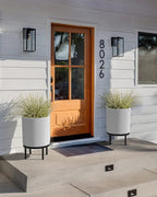 Veradek Demi Series Round Planter w/ Stand for Porch/Patio | Durable Plastic-Concrete & Wooden Stand | Modern Décor for Tall Plants, Flowers