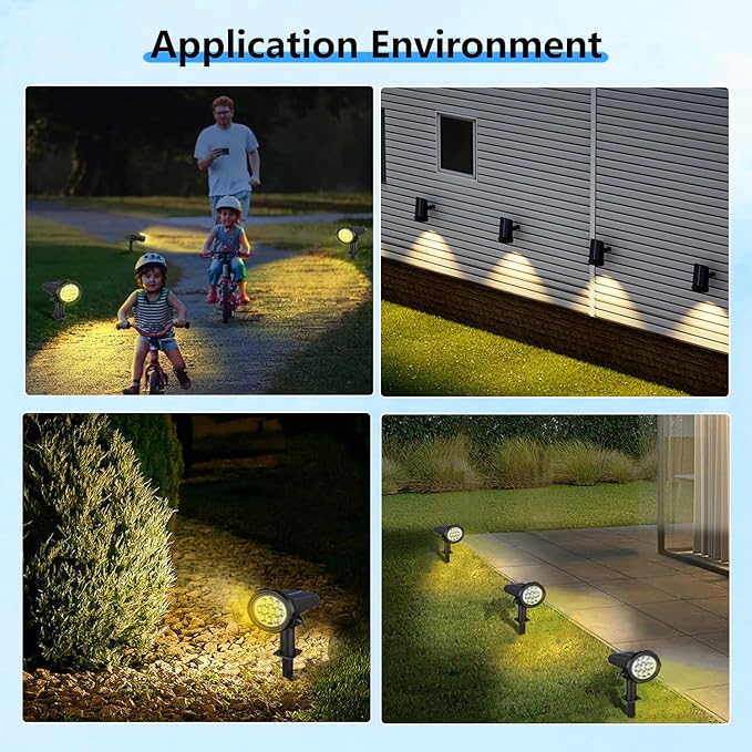 Solar Spot Lights Outdoor，Solar Lights Outdoor Waterproof IP68，Dark Sensing Auto On/Off，Suitable for Garden, Corridor Landscape Lighting and Flag Lighting. (Warm White, 4-Pack)