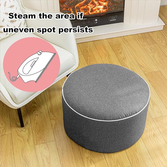 Outdoor Indoor Foam Stuffed Ottoman All Weather Waterproof Round Ottoman Footrest Stool D20x H12 Inches Boho Foot Rest for Patio Living Room Porch Outdoor Seating Garden Camping Dark Gray