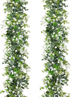 Artificial Plants Greenery Garland, 2 Pack, 6 Ft Each, White Flowers