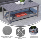 BizChair Two Tiered Commercial Grade Adirondack Coffee Table - Gray Finish Poly Resin Wood - All-Weather - Slatted Shelf Design