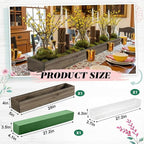 Dandat 1 Set Wood Boxes for Centerpieces 28 x 5 Inch Rectangle Wooden Planter Box Rustic Wooden Planters with Removable Plastic Liner Floral Foam Blocks for Christmas Wedding Home Garden Decor(Brown)