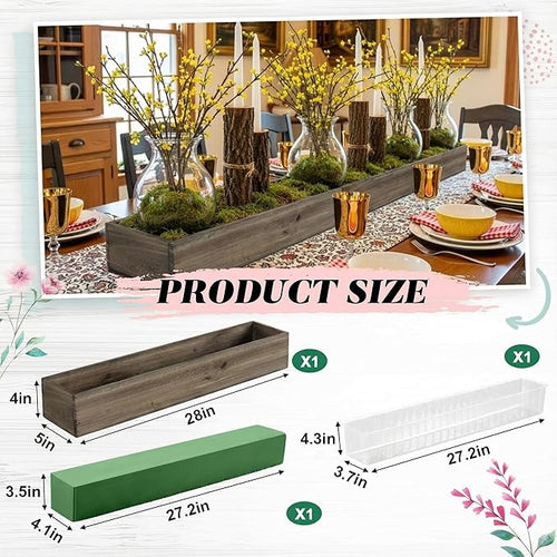 1 Set Wood Boxes for Centerpieces 28 x 5 Inch Rectangle – Brown