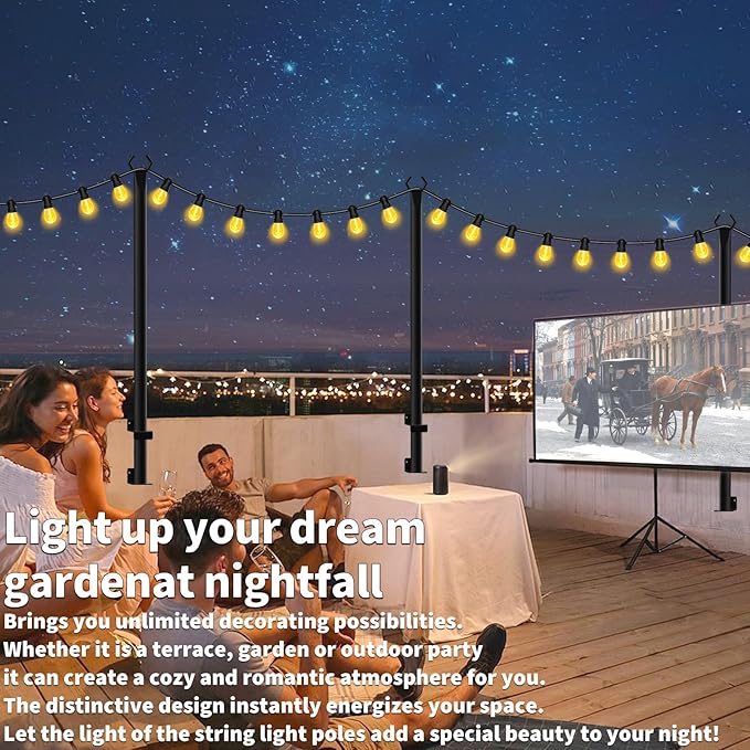 8Pack String Light Poles,5 Ft Light Poles for Outside String Lights,Outdoor Lights Pole with Fork,Metal Poles Stand for Patio Deck Backyard