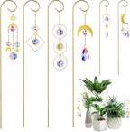 HDCRYSTALGIFTS 6 Pack Small Trellis for Potted Plants Indoor with Colorful Crystal Sun Catcher, 13.5'' Metal Plant Stake Suncatchers for Mini Potted Plant Decoration for Home Window Garden