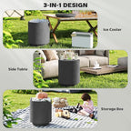 HOMCOM 2.6 Gal Outdoor Cooler Side Table, 3-in-1 Cool Coffee Table with Storage, Removable Ice Bucket and Lid, Concrete Small Patio Table for Party, Poolside, Deck, Charcoal Gray