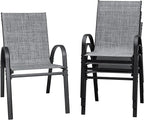 Flamaker Patio Chairs Stackable Dining Chairs Set of 4 Metal and Teslin Outdoor Chairs for Lawn Deck Balcony Porch (Grey)