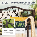 PHI VILLA Outdoor Garden Park Bench Patio 50" Metal Bench, Steel Frame Bench with Backrest and Armrests for Porch, Lawn, Balcony, Backyard and Indoor, Bronze