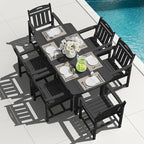 Outdoor Rectangle Dining Table, Heavy-Duty HDPE Table for 6, Weatherproof Patio Table with Umbrella Hole, Rounded Corners for Safety, Black