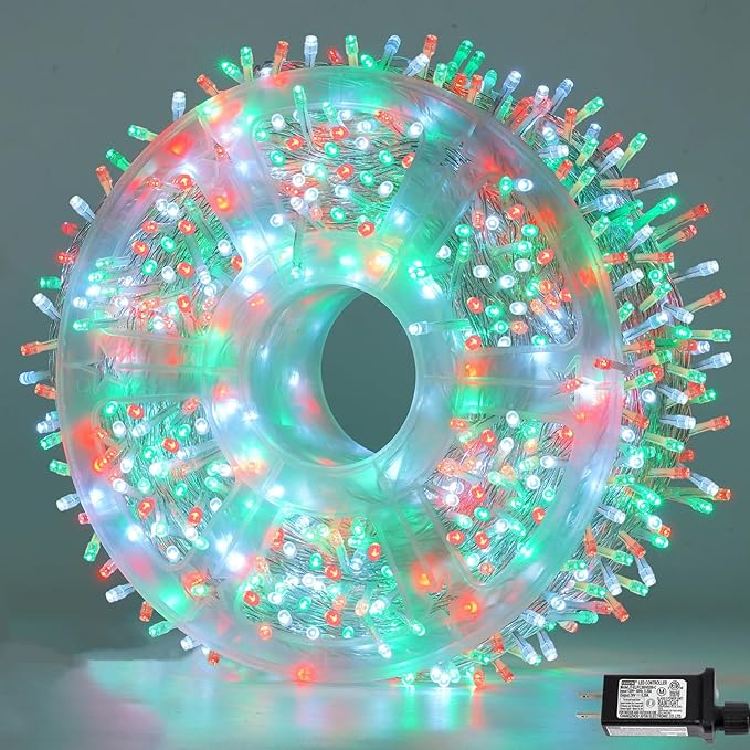String Lights, 500 LED, 165ft Outdoor Christmas Lights in Red, White and Green