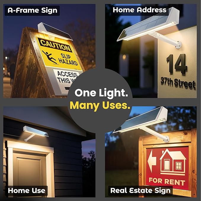 Brighticonic Solar Sign Lights Outdoor White – LED Solar Sign Light for House Numbers & Real Estate Signs – 13" Warm White Floodlight, IP65 Waterproof, Dusk to Dawn Solar Mailbox Light