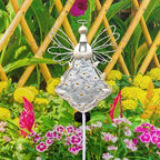 38Inch Angel Solar Lights Outdoor Decorative-Metal&Glass Angel Hydrangea Flower Garden Stake Lawn Light- Waterproof 30 Warm White LED for Remembrance Gifts & Grave Decorations (White)