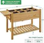 Yaheetech 49x22x32in 8 Pockets Horticulture Raised Garden Bed Elevated Wood Planter Box Stand with Foldable Side Table and Storage Shelf for Herb/Vegetables/Flowers, Light Brown