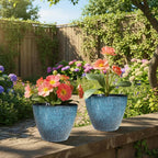 8 inch Plant Pots, Pack of 4 Plastic Planter for Indoor Outdoor Plant with Drainage Holes and Saucers, Flower Pots for Garden Home Decor (Blue, 4pcs)