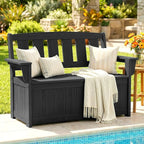 SERWALL HDPE Outdoor Storage Bench, All-Weather, UV-Resistant Deck Box with Waterproof Storage Bags, 57 Gallon Dual-Use Seat & Organizer Deck Boxes for Patio, Garden Tools & Pool (Matte Black)