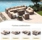 Aoxun 12 Piece Patio Furniture Set with 44” Fire Pit Table Wicker Rattan Outdoor Sectional Sofa Set with Coffee Table and Thickened Cushions, Beige (Waterproof Cover Included)