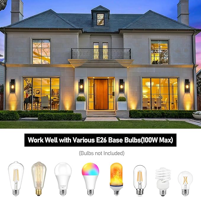Large Size Outdoor Wall Light Fixtures, Exterior Lighting Fixtures Porch Sconces Wall Mounted, Waterproof Black Outdoor Wall Lanterns Lamps, Outside Lights for House Patio Front Door Entryway, 2-Pack