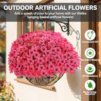 22 Bundles Artificial Flowers Outdoor Fake Plants, Faux Flowers UV Resistant with Plastic Plants, Faux Silk Flowers for Outdoors Outside Front Porch Hanging Planter Window Garden Decoration(Rose Red)