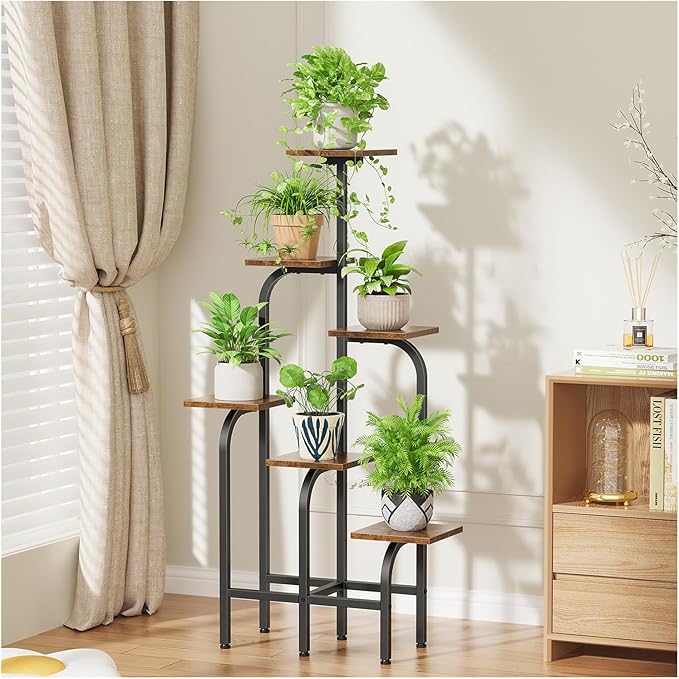 6 Tier Plant Stand Indoor, Plant Shelf for Multiple Plants, Flower Pot Holder Shelf, Planter Display Rack for Patio Garden Balcony Living Room Bedroom Decor, Rustic Brown