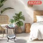 Outdoor Side Table Round Small Mosaic Patio Accent Indoor End Plant Metal Coffee Tea Table for Yard Porch Garden Patio Living Room, Bedroom(Hummingbird Style,14 Inch)