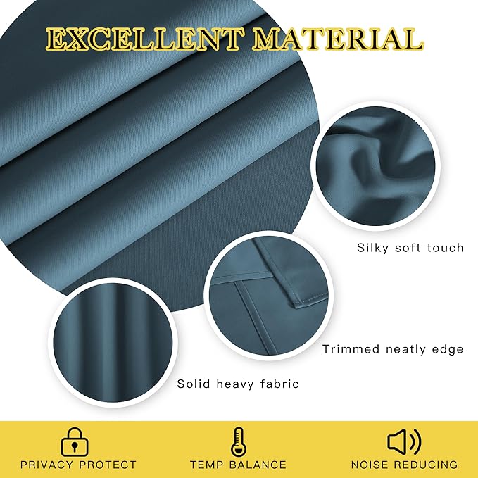 NICETOWN Blackout Short Curtain 63 inches Long for Windows, Thermal Insulated Curtain Grommet Room Darkening Window Treatment for Bedroom/Living Room, 1 Panel, W46 x L63, Smoky Blue