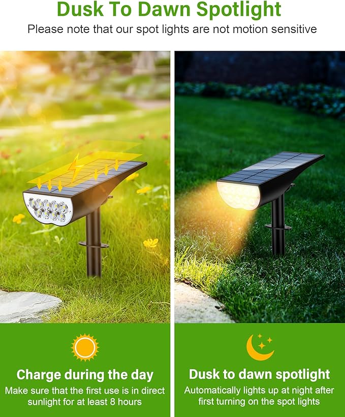 Solar Spot Lights Outdoor, Solar Lights Outdoor Waterproof IP65, 3 Brightness Modes Dusk to Dawn Landscape Spotlights for Yard Garden Pathway Tree Decoration, Warm White, 4 Pack
