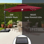 Best Choice Products 9x12ft LED Cantilever Patio Umbrella w/Base Included & 360° Rotation, Large Solar Offset Hanging Outdoor Sun Shade for Deck, Backyard Table w/Stand & Lights – Burgundy