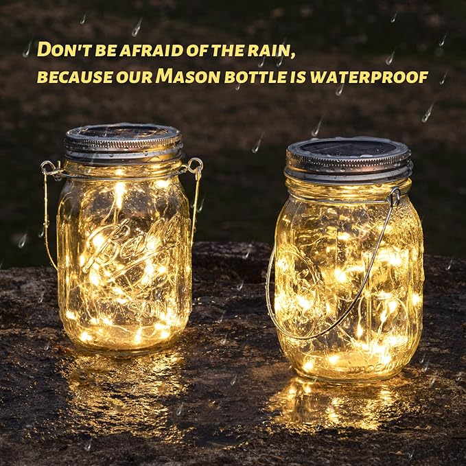 Solar Lanterns, 8 Pack Mason Jar Lights with Warm White LEDs