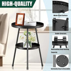 SYQ Round Metal Side Table Small End Table for Indoor Outdoor, Mid Century Modern Decor, Simple Circle Accent Table for Living Room Bedroom Bathroom Office All Matte Black