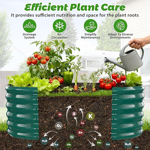 17" Tall Outdoor Garden Raised Garden Bed Kits, 4ft X 2ft Oval,0.8MM Thick Metal Raised Planter Bed/Ground Planter Box for Variety of Flowers,Herbs,Vegetables (Dark Green, 48X24X16.5 Inches)