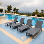 Greesum Outdoor Chaise Lounge Chairs Set of 4 with 5-Position Adjustable Backrest, Waterproof PP Sun Loungers for Garden Pool Beach Patio Deck Sunbathing, Grey