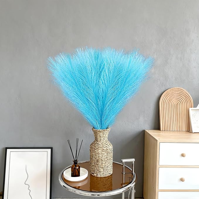Faux Pampas Grass Stems, Light Blue, 50 Pack, 21.6 Inch Artificial