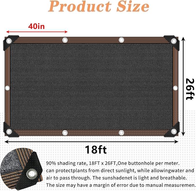 QLOFEI 18x26 FT Shade Cloth for Garden, 80-90% Sunblock Shade Neting Cover with Grommets, Sun Screens for Patio Plants Greenhouse, Mesh Tarp for Kennel Chicken Coop Pergola Outdoor