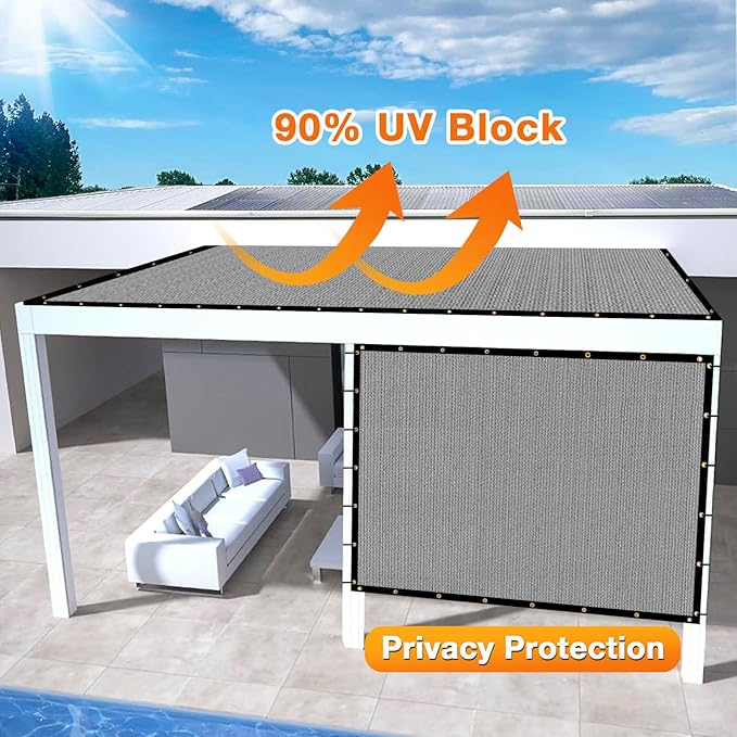 Artpuch Outdoor Pergola Shade Cover 18x18 FT Sun Shade Cloth with Grommets Light Grey 90% UV Protection Canopy Patio Privacy Screen (Customized Available)