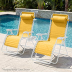 Best Choice Products Set of 2 Extra Wide Adjustable Steel Mesh Zero Gravity Lounge Chair Recliners w/Pillows and Cup Holder Trays - Marigold Stripes/White