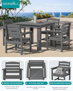 SERWALL Outdoor Dining Set for 4, HDPE Square Table and Chairs Set All Weather Patio Dining Set with 4 Classic Dining Chairs, 5-Piece Patio Dining Furniture for Deck, Gray