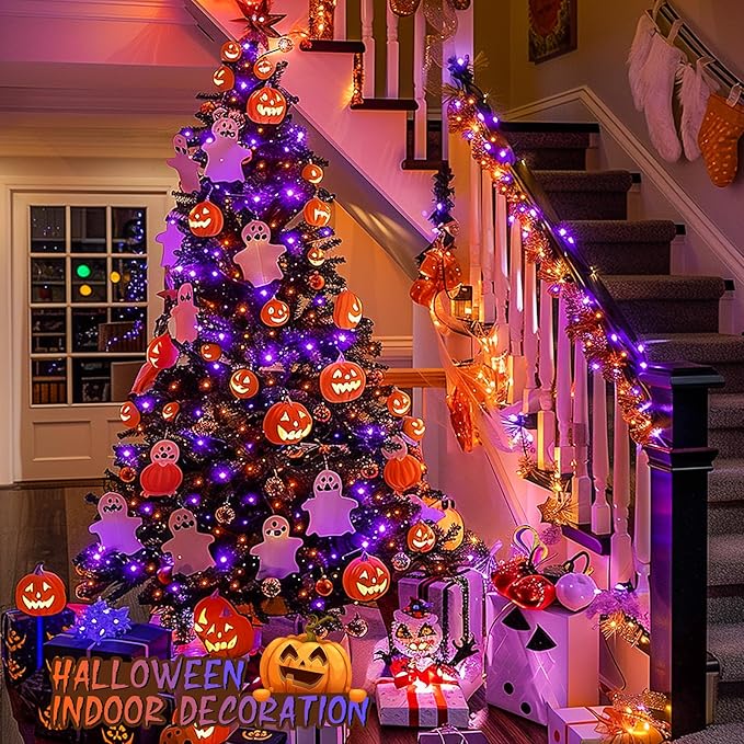 String Lights, 600 LED Orange and Purple Halloween Lights, 8 Modes
