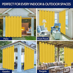 PureFit Outdoor Curtains for Patio Waterproof Weatherproof, UV Resistant Outside Curtains for Gazebo, Front Porch, Pergola, Sun Blocking Privacy Curtain, 100W x 84L inch, 1 Panel, Yellow