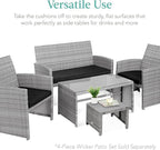Best Choice Products Set of 2 Wicker Ottomans, Multipurpose Outdoor Furniture for Patio, Backyard, Additional Seating, Footrest, Side Table w/Removable Cushions, Steel Frame - Gray/Black