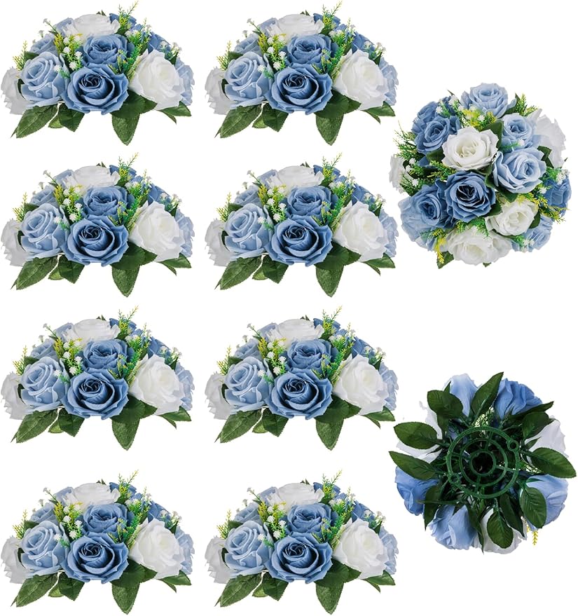 Artificial Flower Balls for Centerpieces, 10 Pcs Dusty Blue Silk Roses