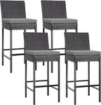 VIVOHOME Outdoor Wicker Barstool 4 Packs, Bar Chairs PE Rattan Materail, Patio Stools with Cushions, Black