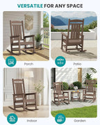 SERWALL HDPE Outdoor Rocking Chair for Adults, Heavy Duty Patio Rocking Chair, All-Weather Oversized Porch Rocker, Brown