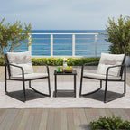 3-Piece Rocking Wicker Patio Conversation Set with Glass Table, Beige