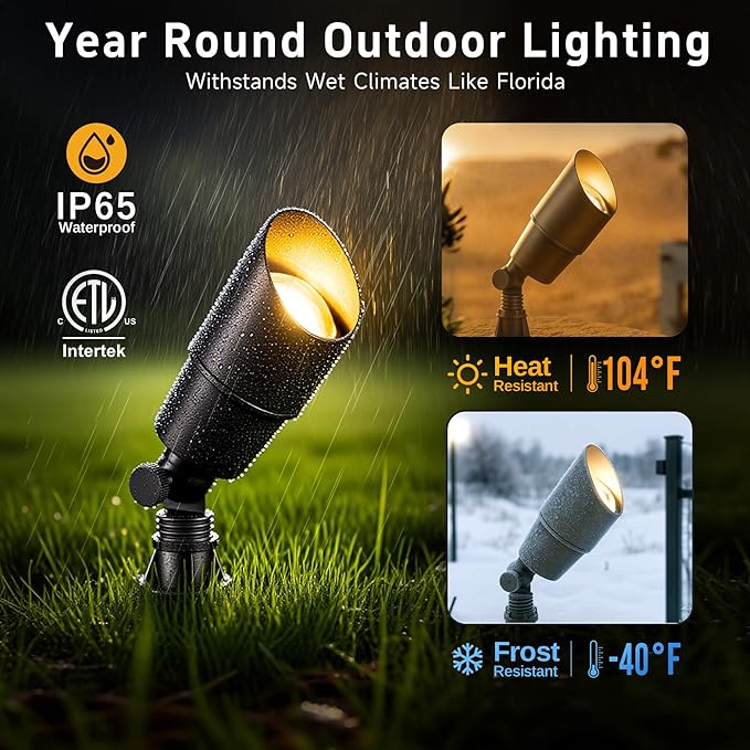 Gardenreet LED Spot Light Outdoor - Die-Cast Brass 12V Uplighting Waterproof, Low Voltage Landscape Lights Metal, Bronze for Fence Fountain with Bright White MR16 Replaceable Bulbs (12 Pack)