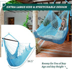 Caribbean Hammock Swing Chair with Spreader Bar, Large Hammock Chair, Hand Craft Rope Hanging Chair Outdoor, Indoor, Bedroom, 330 LBS Weight Capacity, Blue