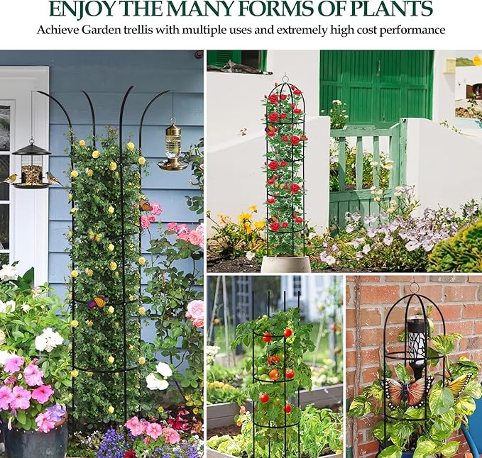 100% Metal Obelisk Trellis for Climbing Plants Outdoor Garden Tower Trellis 6.6ft, Plant Support with Garden Twist Tie for Tomato Cucumber Ivy Vines Rose Potted Plant Trellis Indoor 2 Pack