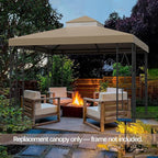 119''x119'' Canopy Replacement Top Double Tiered Gazebo Cover for Yard, Patio & Garden Durable Sunshade Replacement(No Frame)(Khaki)
