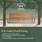 All Things Cedar Wooden Porch Swing, Outdoor Patio Furniture, 6 Foot, Natural
